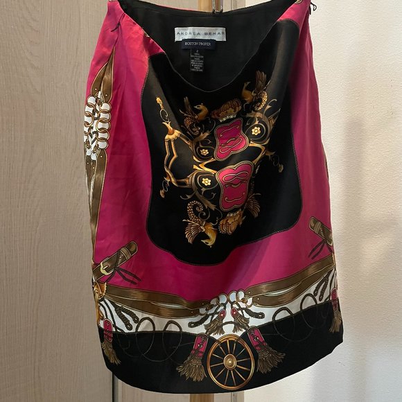 Pink and Gold Satin Scarf Skirt - Andrea Behar x Boston Proper - Picture 2 of 5